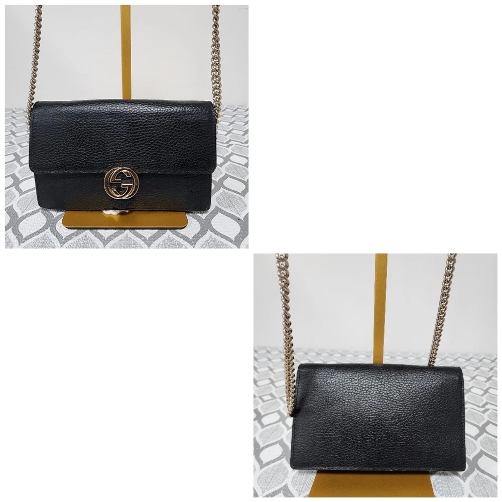 GUCCI Dollar Calfskin Interlocking G Chain Wallet On Chain Black - Picture 7 of 13